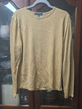 Lauren Ralph Lauren Gold Metallic Long Sleeve Top